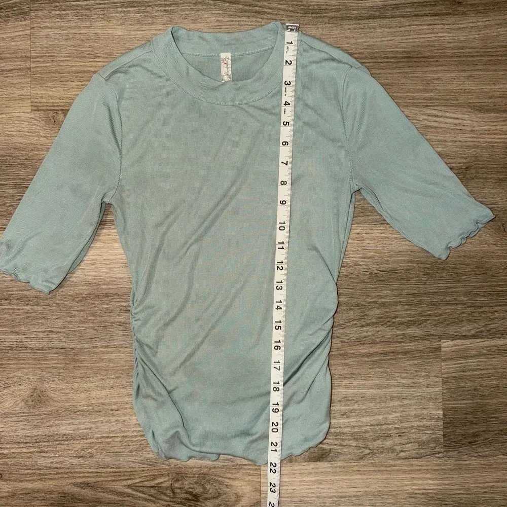 Intimately Free People Talk To Me Ruched Ribbed Top Teal Fitted‎ Shirt XS